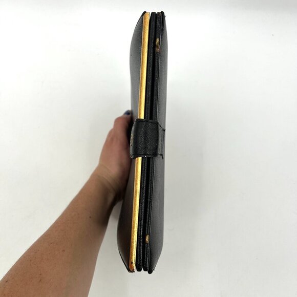 BIENEN DAVIS Vintage 1950's Black Leather Accordion Square Hand Bag Purse - Picture 6 of 8